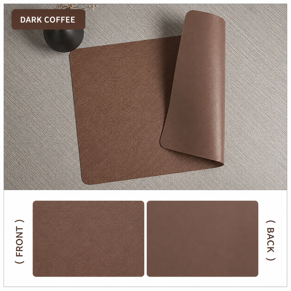 Yelona Premium Double-Sided PU Leather Placemat Set of 4 | Reversible Waterproof Heat Resistant Table Mats | Kitchen Dining Accessories | 45 x 30 cm (Dark Coffee)