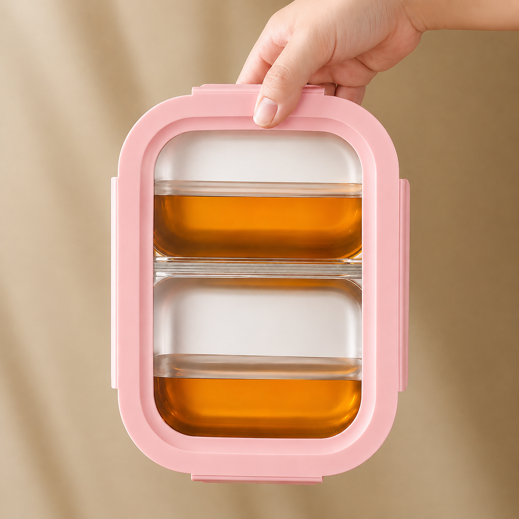 YELONA 316L Stainless Steel 600ML Lunch Box for Kids & Adults | Leakproof Bento Box with 2 Compartments, Removable 4 Side Lock Lid | Microwave Safe Steel Tiffin Box for Office School Travel - Pink