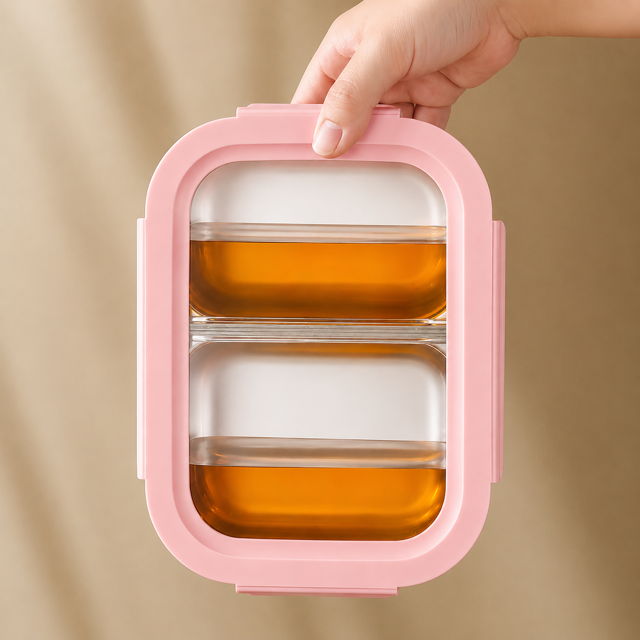 YELONA 316L Stainless Steel 600ML Lunch Box for Kids & Adults | Leakproof Bento Box with 2 Compartments, Removable 4 Side Lock Lid | Microwave Safe Steel Tiffin Box for Office School Travel - Pink