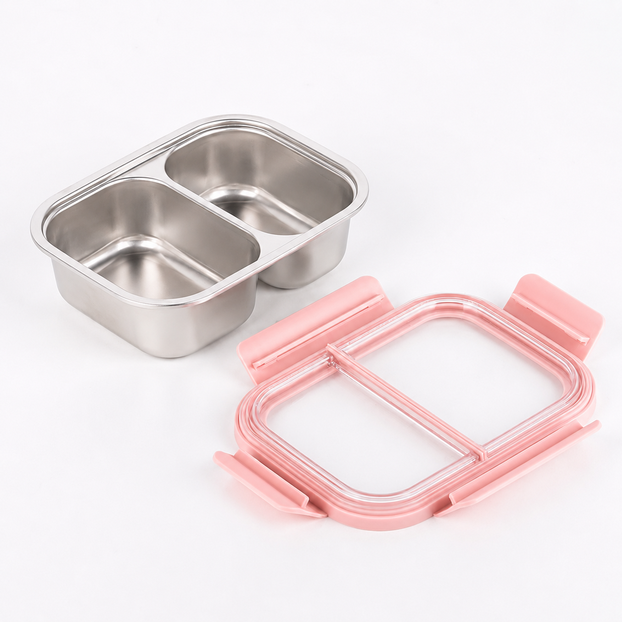 YELONA 316L Stainless Steel 600ML Lunch Box for Kids & Adults | Leakproof Bento Box with 2 Compartments, Removable 4 Side Lock Lid | Microwave Safe Steel Tiffin Box for Office School Travel - Pink