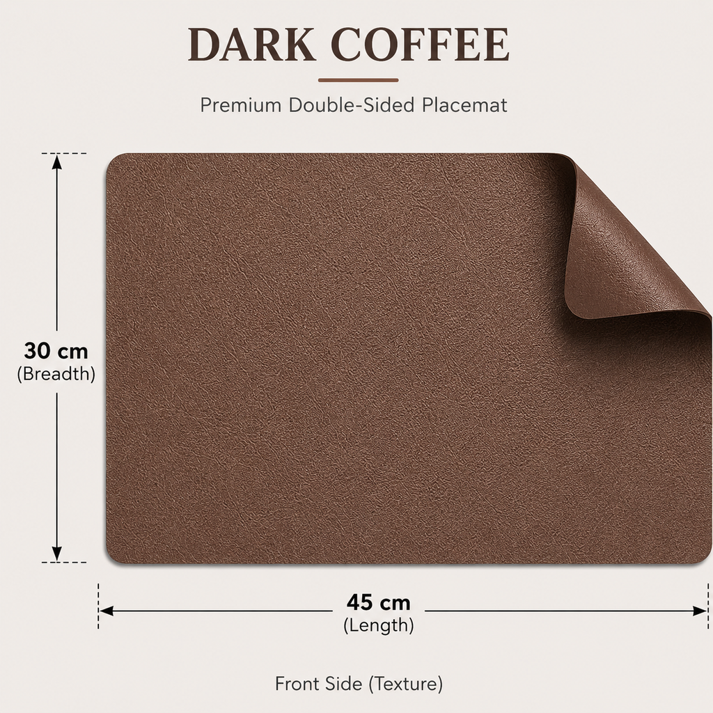Yelona Premium Double-Sided PU Leather Placemat Set of 4 | Reversible Waterproof Heat Resistant Table Mats | Kitchen Dining Accessories | 45 x 30 cm (Dark Coffee)