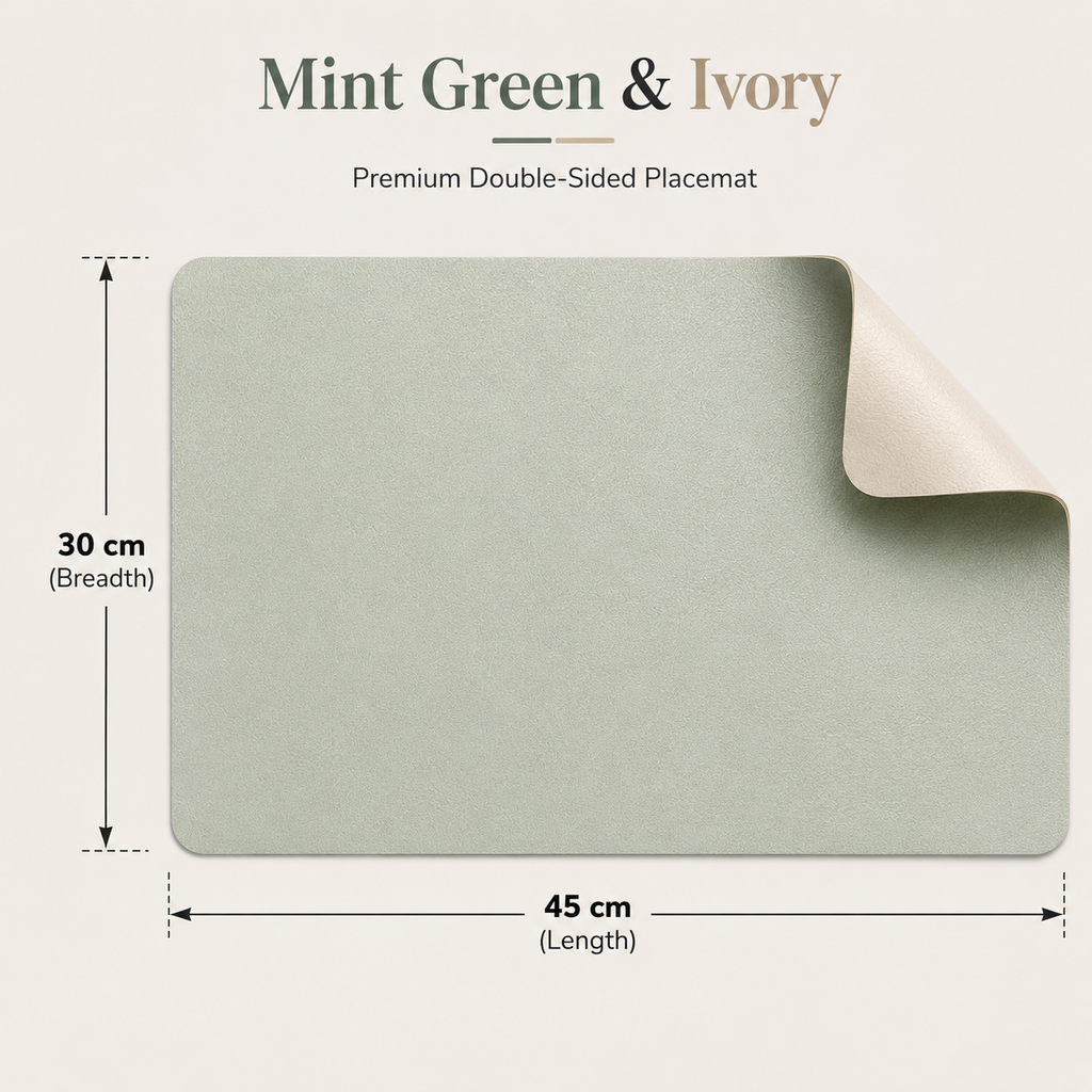 Yelona Premium Double-Sided PU Leather Placemat Set of 4 | Reversible Waterproof Heat Resistant Table Mats | Kitchen Dining Accessories | 45 x 30 cm (Mint Green & Ivory)