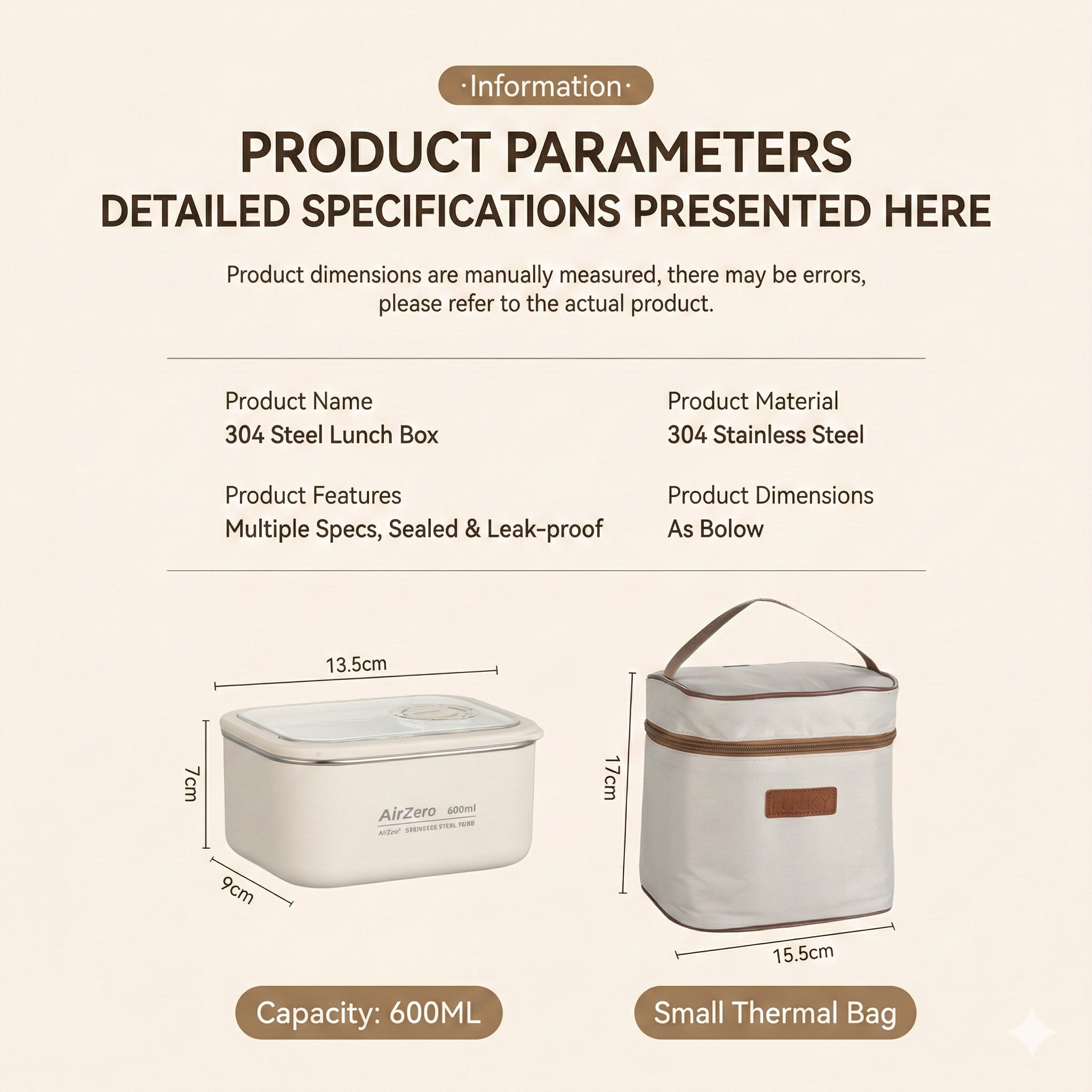 YELONA Stainless Steel Bento Lunch Box Set with Insulated Bag - Microwave & Dishwasher Safe Tiffin Box for Office & School, Leak-Proof Meal Prep Containers - 1200ml (2 x 600ml), Beige
