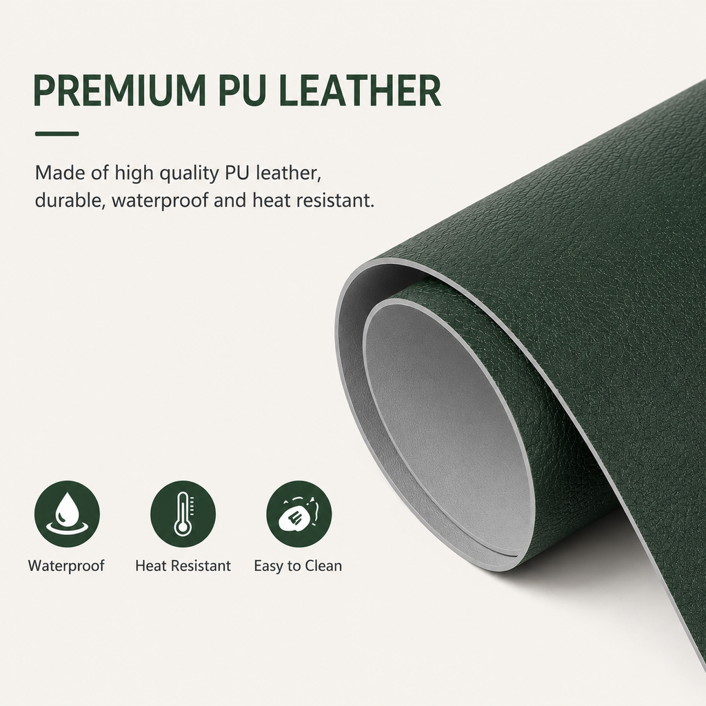 Yelona Premium Double-Sided PU Leather Placemat Set of 4 | Reversible Waterproof Heat Resistant Table Mats | Kitchen Dining Accessories | 45 x 30 cm (Dark Green & Grey)
