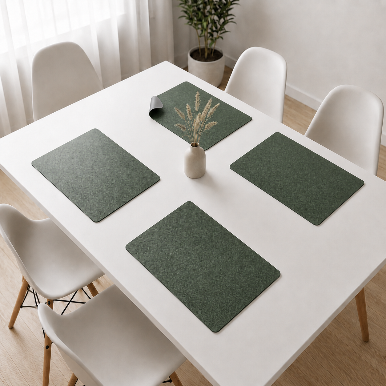 Yelona Premium Double-Sided PU Leather Placemat Set of 4 | Reversible Waterproof Heat Resistant Table Mats | Kitchen Dining Accessories | 45 x 30 cm (Dark Green & Grey)