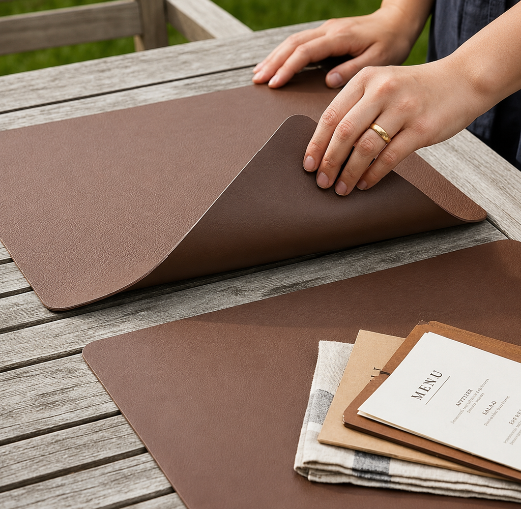 Yelona Premium Double-Sided PU Leather Placemat Set of 4 | Reversible Waterproof Heat Resistant Table Mats | Kitchen Dining Accessories | 45 x 30 cm (Dark Coffee)