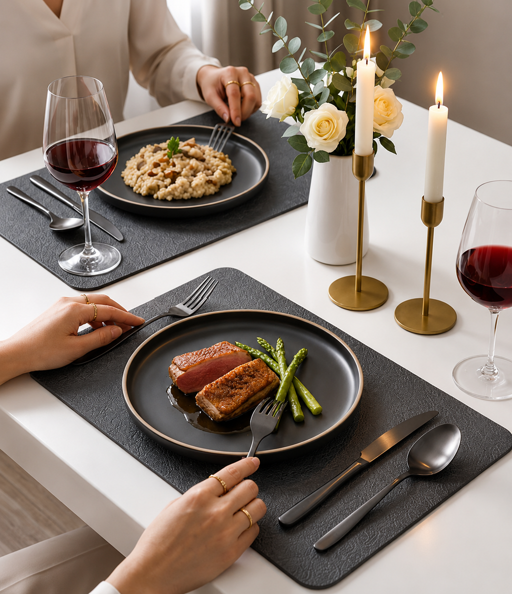 Yelona Premium Double-Sided PU Leather Placemat Set of 4 | Reversible Waterproof Heat Resistant Table Mats | Kitchen Dining Accessories | 45 x 30 cm (Space Grey)