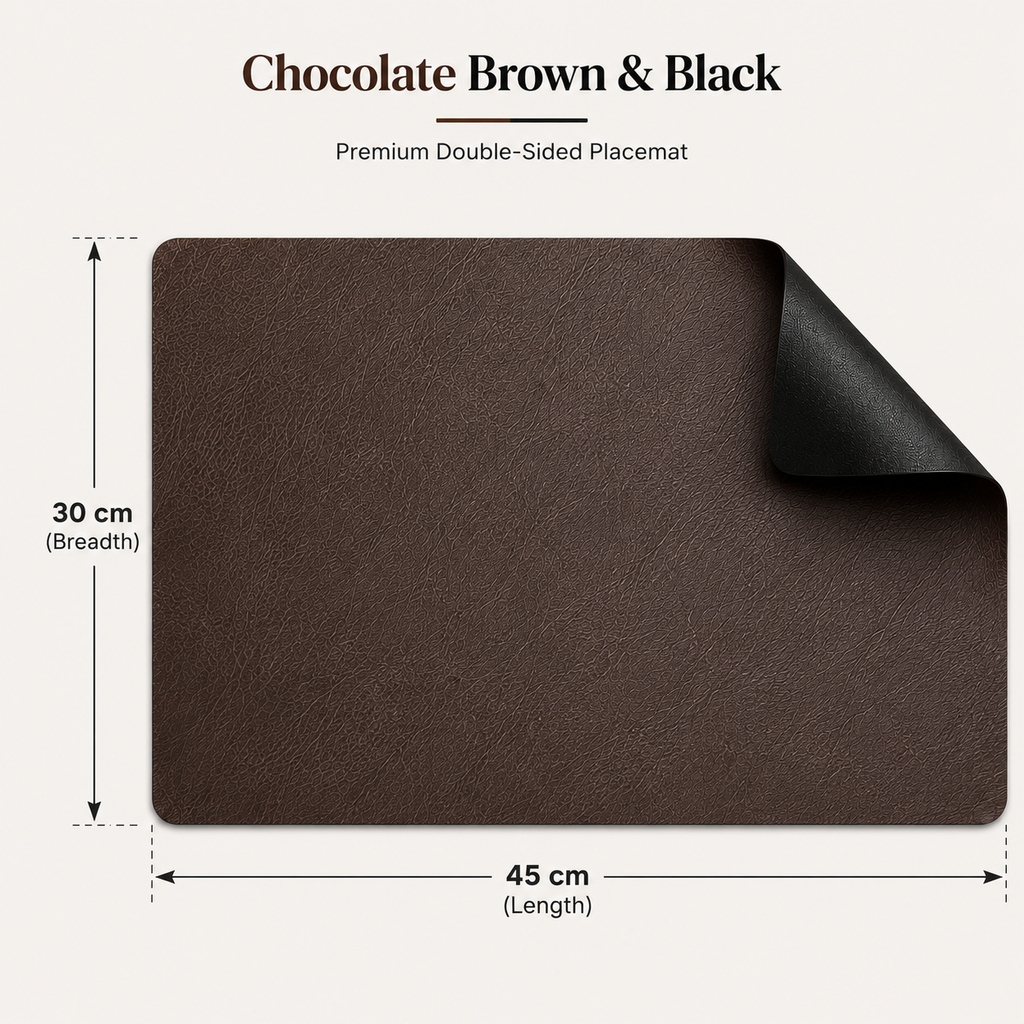 Yelona Premium Double-Sided PU Leather Placemat Set of 4 | Reversible Waterproof Heat Resistant Table Mats | Kitchen Dining Accessories | 45 x 30 cm (Charcoal Brown & Black)