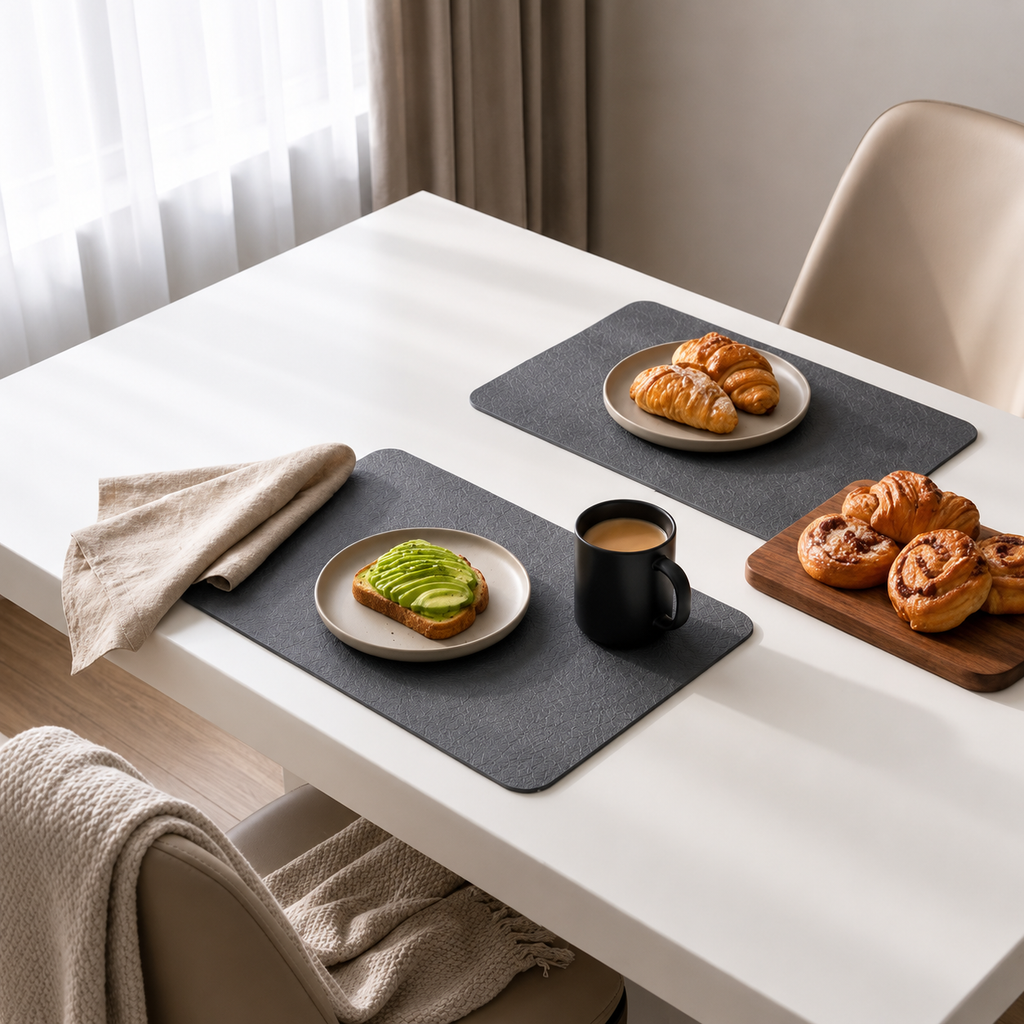 Yelona Premium Double-Sided PU Leather Placemat Set of 4 | Reversible Waterproof Heat Resistant Table Mats | Kitchen Dining Accessories | 45 x 30 cm (Space Grey)