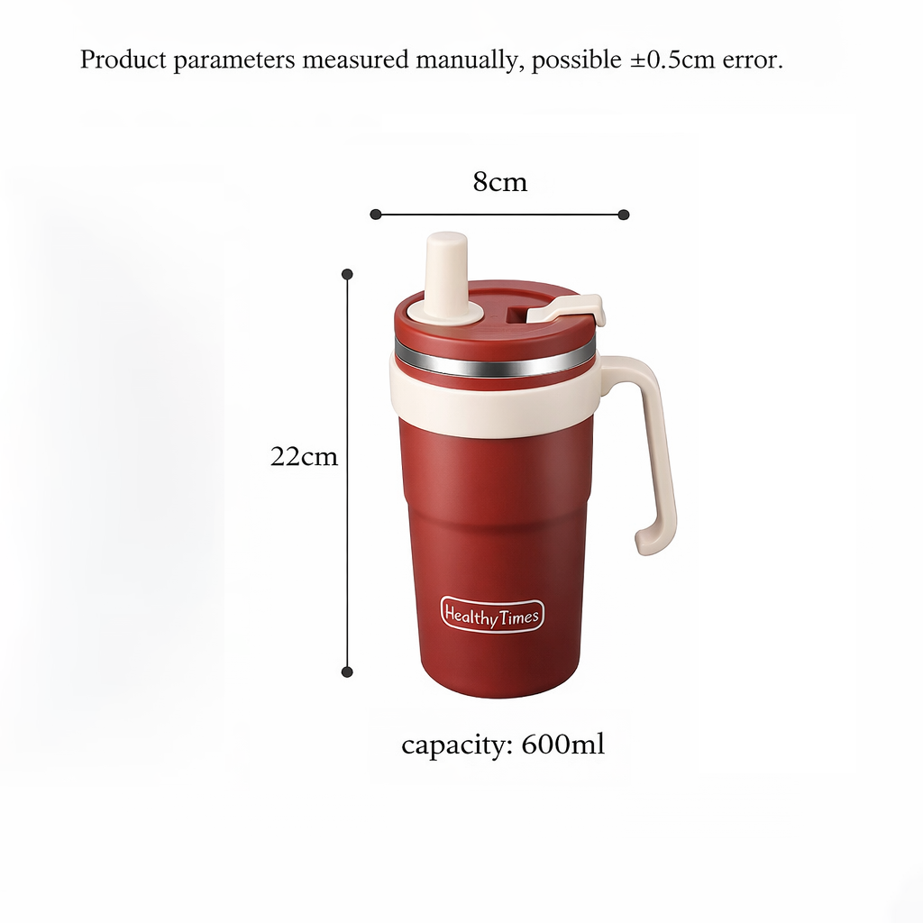 YELONA Tea Infuser Travel Mug with Stainless Steel Filter & Straw, Leakproof Coffee Tumbler for Car Cup Holders | Water Bottle, 600ML - Ruby Red