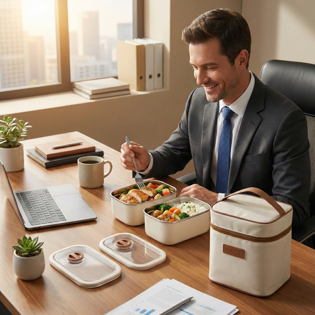 YELONA Stainless Steel Bento Lunch Box Set with Insulated Bag - Microwave & Dishwasher Safe Tiffin Box for Office & School, Leak-Proof Meal Prep Containers - 1200ml (2 x 600ml), Beige