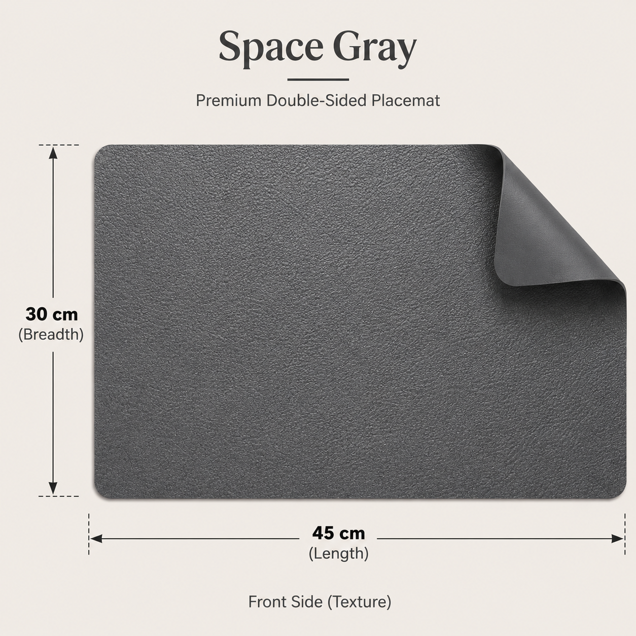Yelona Premium Double-Sided PU Leather Placemat Set of 4 | Reversible Waterproof Heat Resistant Table Mats | Kitchen Dining Accessories | 45 x 30 cm (Space Grey)