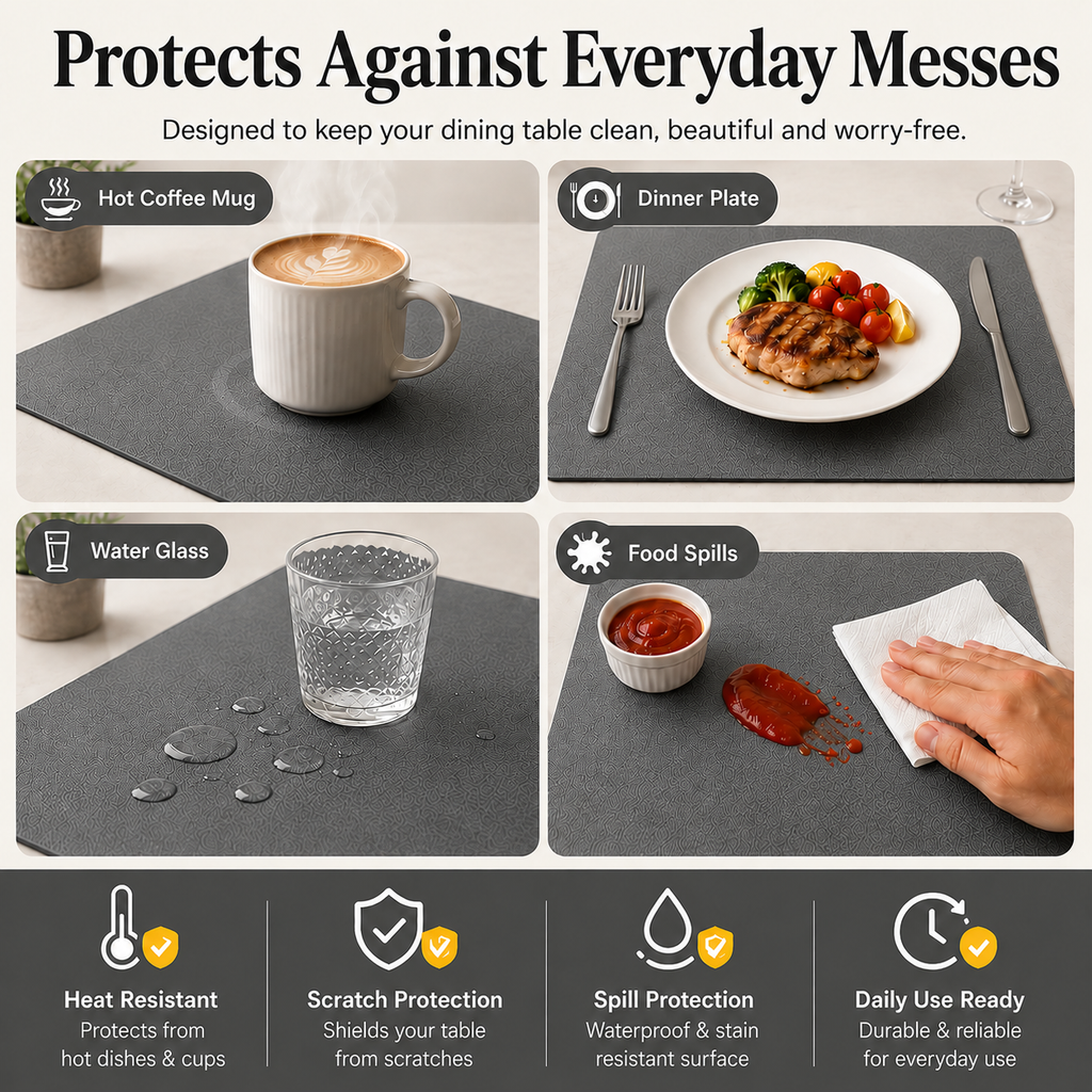 Yelona Premium Double-Sided PU Leather Placemat Set of 4 | Reversible Waterproof Heat Resistant Table Mats | Kitchen Dining Accessories | 45 x 30 cm (Space Grey)