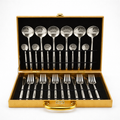 Yelona 24-Piece Cutlery Set with Storage Box | SUS410 Stainless Steel Dinner Set | Luxury Gift Set with Carry Case | Premium Spoon Fork Knife Set for Dining & Festive Gifting - Silver