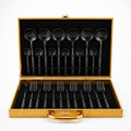 Yelona 24-Piece Cutlery Set with Storage Box | SUS410 Stainless Steel Dinner Set | Luxury Gift Set with Carry Case | Premium Spoon Fork Knife Set for Dining & Festive Gifting - Black