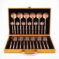 KitchAntique 24-Piece Cutlery Set with Storage Box | SUS410 Stainless Steel Dinner Set | Luxury Gift Set with Carry Case | Premium Spoon Fork Knife Set for Dining & Festive Gifting - Rose Gold