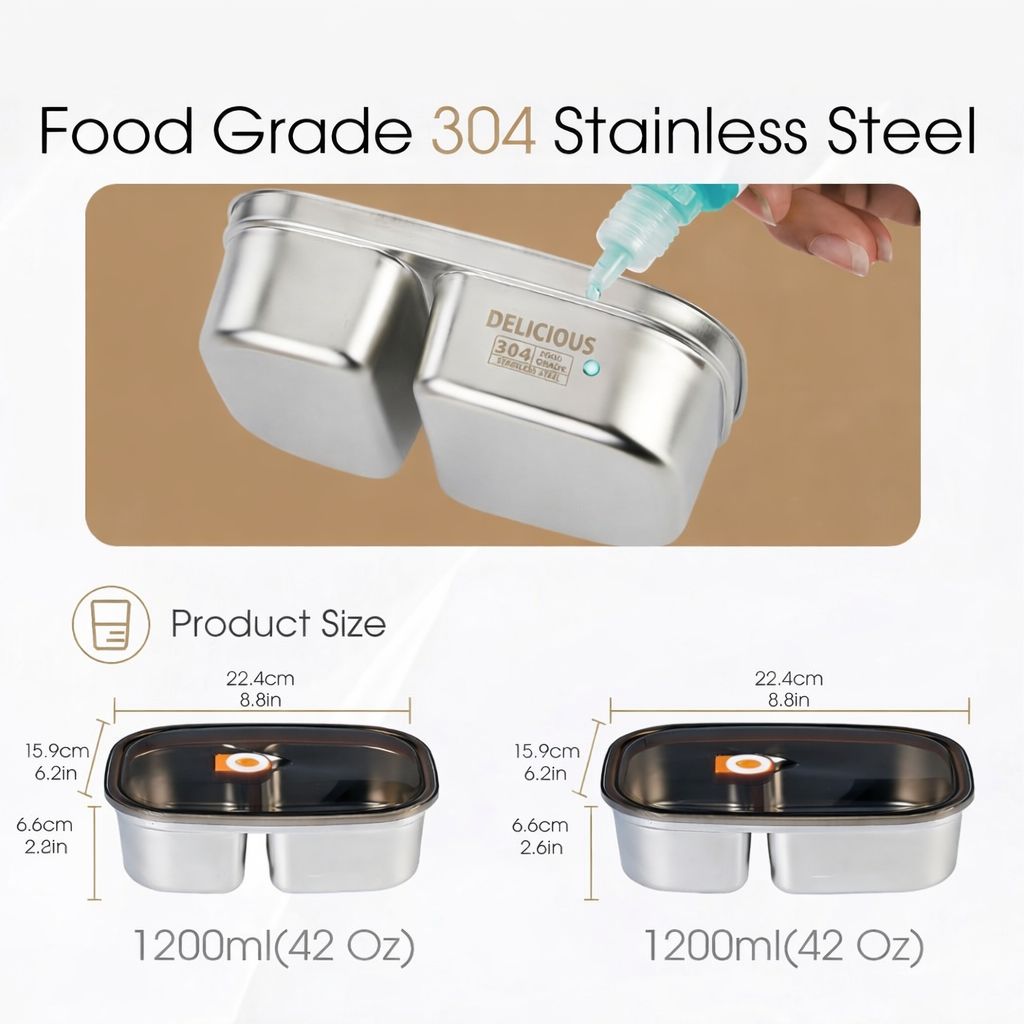 YELONA Stainless Steel 2 Bento Divided Lunch Box Containers & Insulated Lunch Bag | 304 Food Grade Steel Containers, Leakproof Vacuum Lid, Microwave Safe (Without Lid), Office, School Tiffin - 2400ml