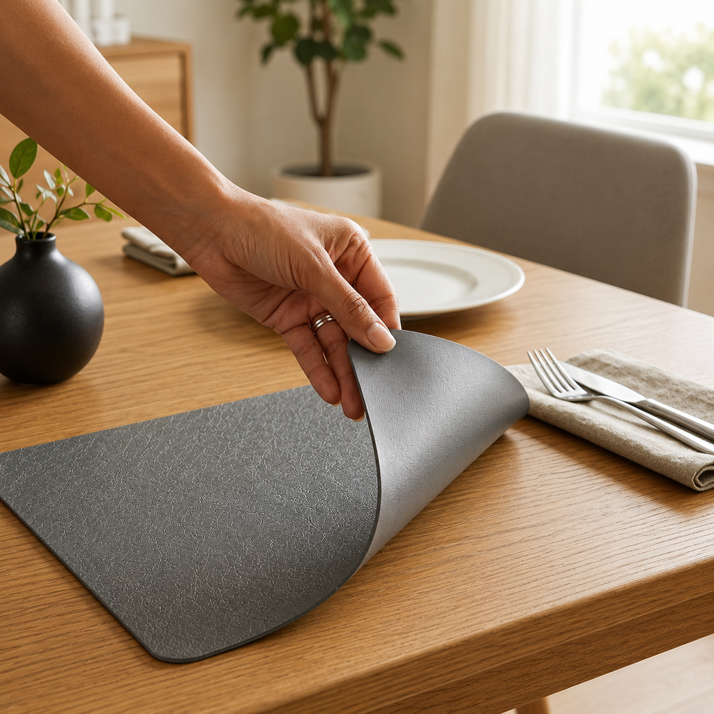 Yelona Premium Double-Sided PU Leather Placemat Set of 4 | Reversible Waterproof Heat Resistant Table Mats | Kitchen Dining Accessories | 45 x 30 cm (Space Grey)