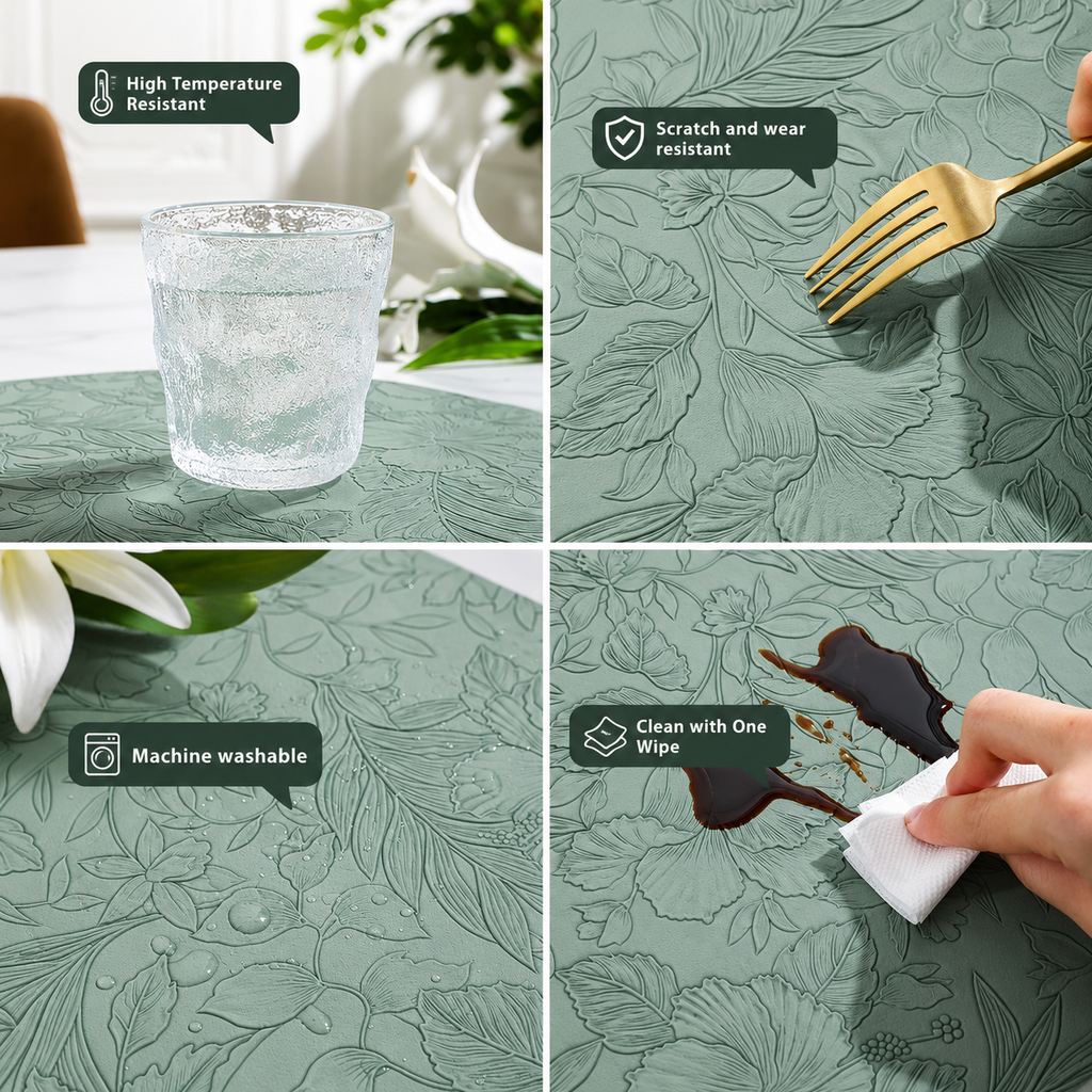 Yelona Premium Faux Leather Placemat Set of 4 | Printed Floral Design, Waterproof & Heat Resistant Table Mat | Non-Slip, Washable for Dining, Kitchen & Home Decor (Green, 43 x 30 cm)