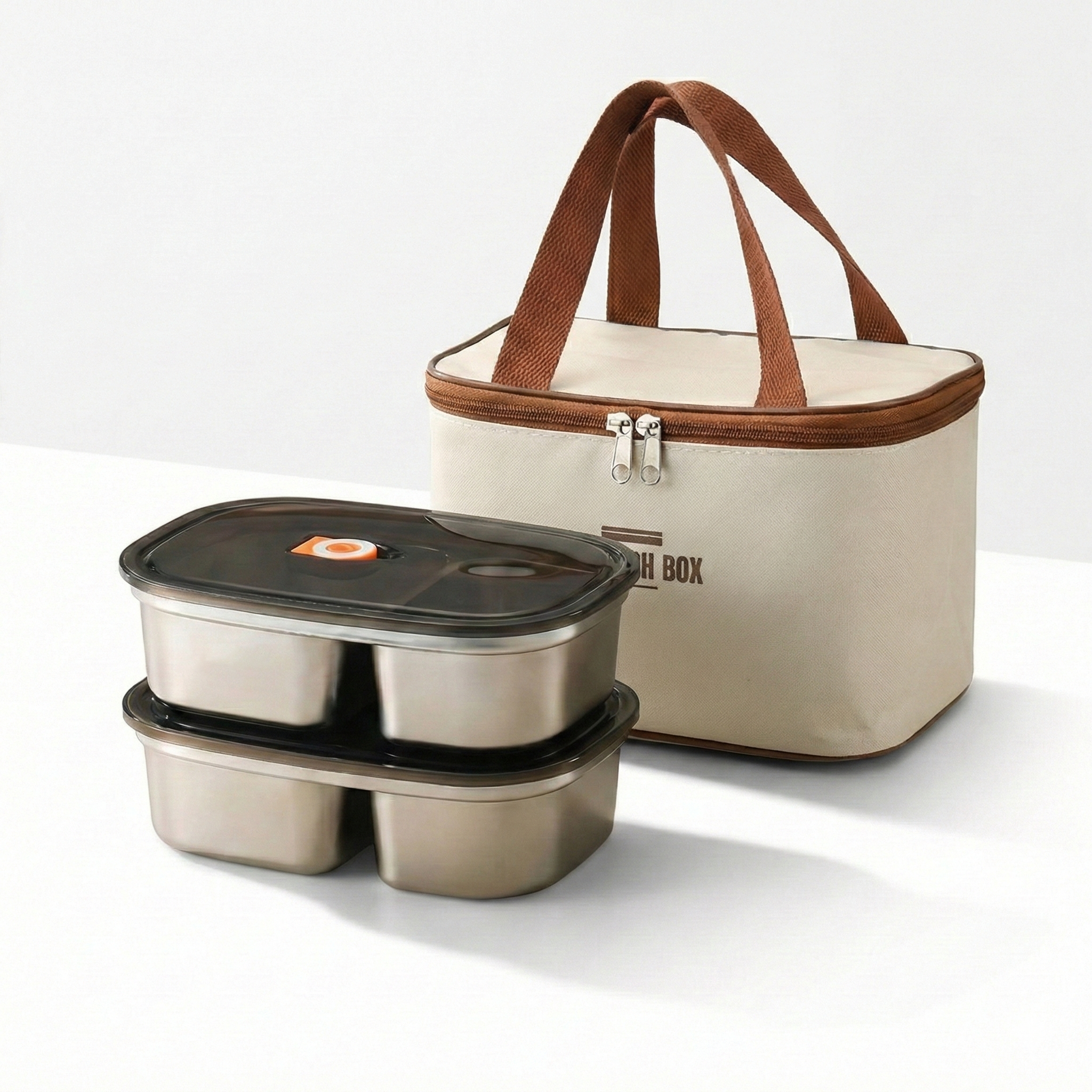 YELONA Stainless Steel 2 Bento Divided Lunch Box Containers & Insulated Lunch Bag | 304 Food Grade Steel Containers, Leakproof Vacuum Lid, Microwave Safe (Without Lid), Office, School Tiffin - 2400ml