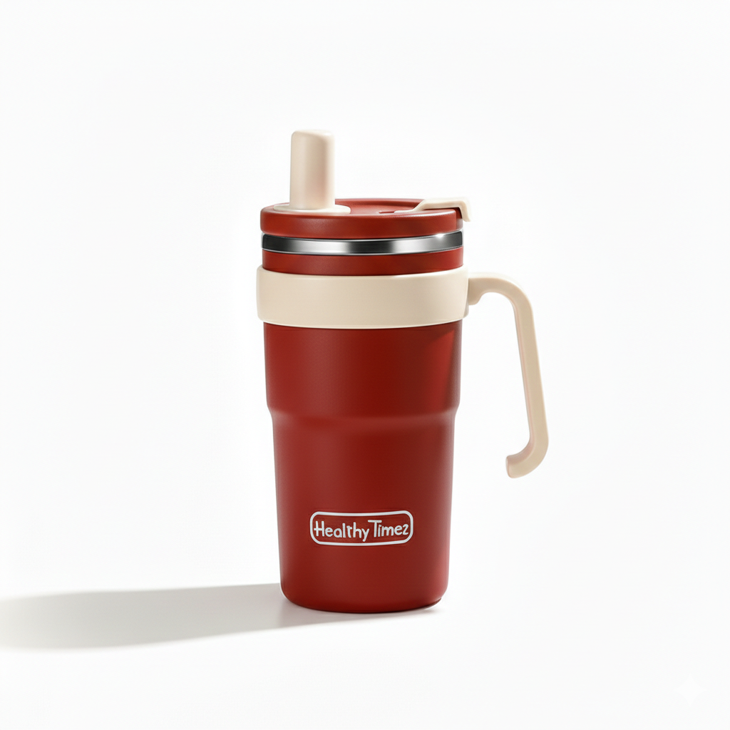 YELONA Tea Infuser Travel Mug with Stainless Steel Filter & Straw, Leakproof Coffee Tumbler for Car Cup Holders | Water Bottle, 600ML - Ruby Red