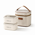 YELONA Stainless Steel Bento Lunch Box Set with Insulated Bag - Microwave & Dishwasher Safe Tiffin Box for Office & School, Leak-Proof Meal Prep Containers - 1200ml (2 x 600ml), Beige