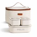 YELONA Insulated Stainless Steel Bento Lunch Box Set with Thermal Bag - Leak-Proof, Microwavable - 2750ml (3 Containers), Cream