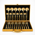 KitchAntique 24-Piece Cutlery Set with Storage Box | SUS410 Stainless Steel Dinner Set | Luxury Gift Set with Carry Case | Premium Spoon Fork Knife Set for Dining & Festive Gifting - Gold