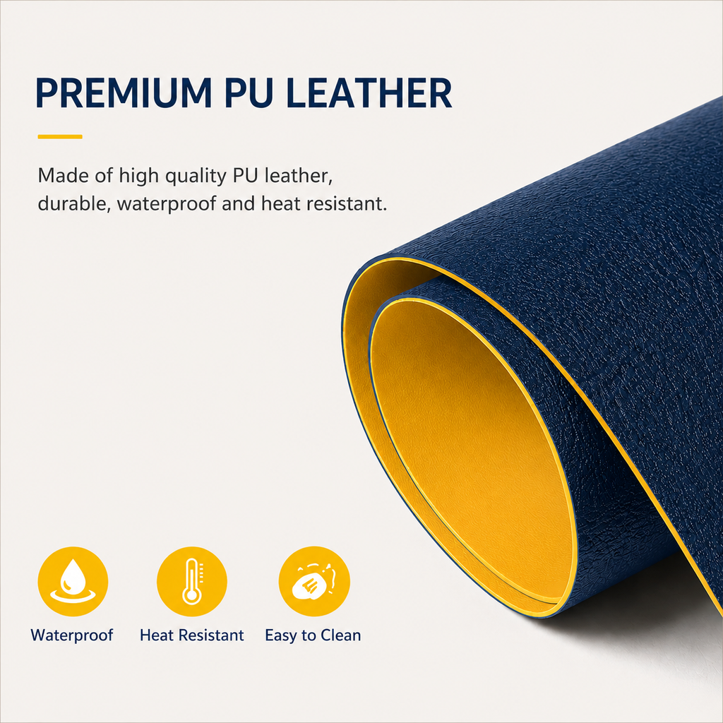 Yelona Premium Double-Sided PU Leather Placemat Set of 4 | Reversible Waterproof Heat Resistant Table Mats | Kitchen Dining Accessories | 45 x 30 cm (Navy Blue & Yellow)