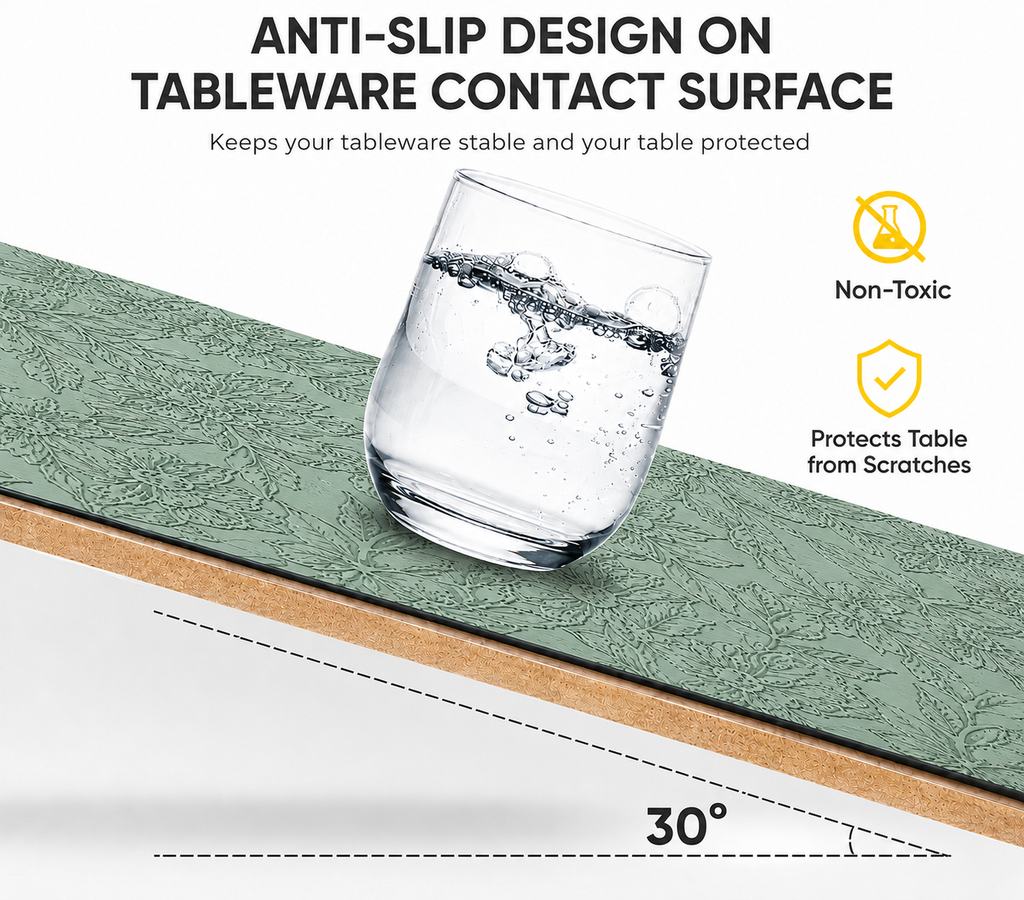 Yelona Premium Faux Leather Placemat Set of 4 | Printed Floral Design, Waterproof & Heat Resistant Table Mat | Non-Slip, Washable for Dining, Kitchen & Home Decor (Green, 43 x 30 cm)