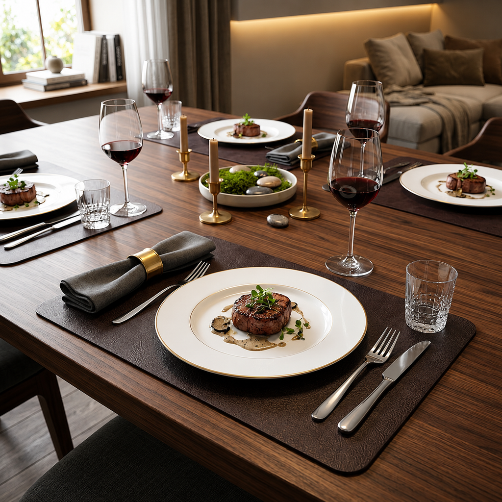 Yelona Premium Double-Sided PU Leather Placemat Set of 4 | Reversible Waterproof Heat Resistant Table Mats | Kitchen Dining Accessories | 45 x 30 cm (Charcoal Brown & Black)