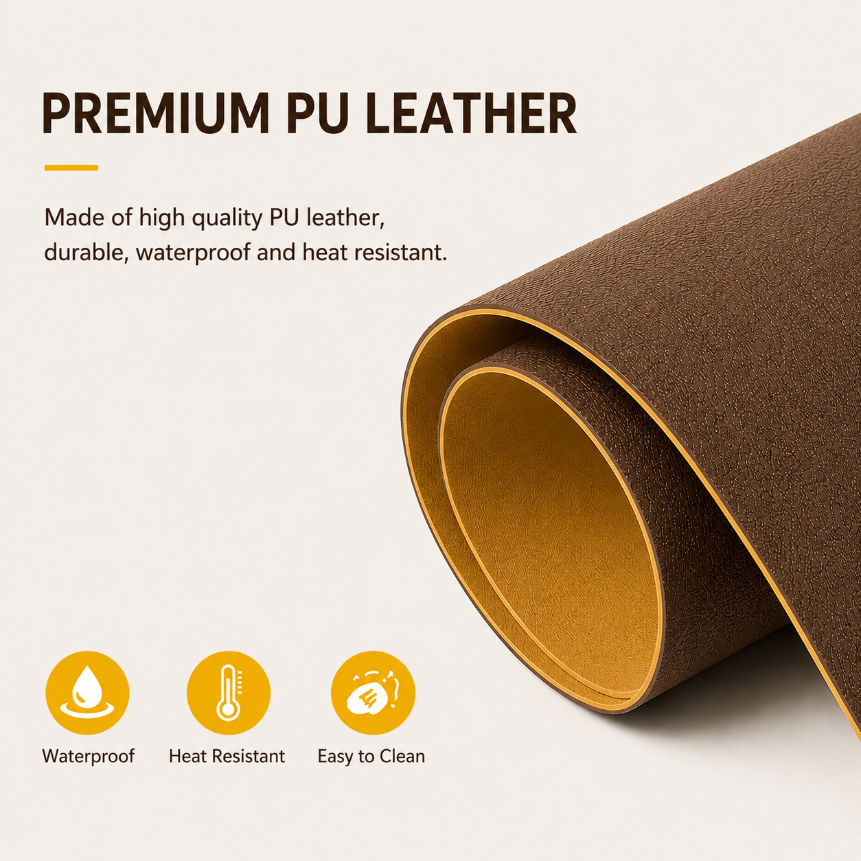 Yelona Premium Double-Sided PU Leather Placemat Set of 4 | Reversible Waterproof Heat Resistant Table Mats | Kitchen Dining Accessories | 45 x 30 cm (Brown & Turmeric)