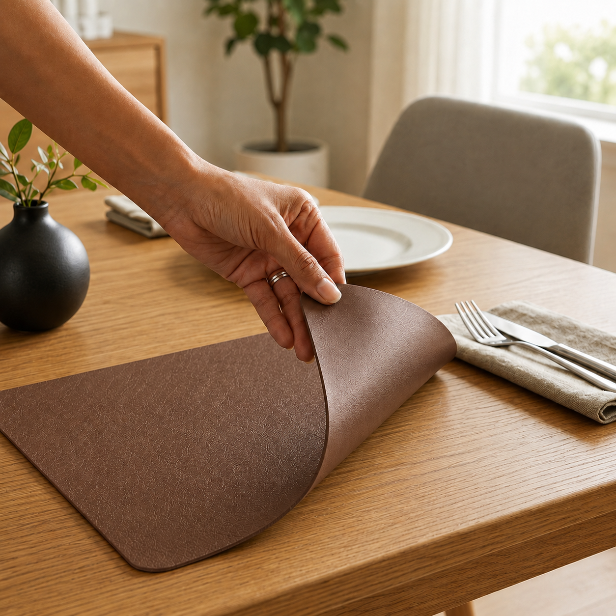 Yelona Premium Double-Sided PU Leather Placemat Set of 4 | Reversible Waterproof Heat Resistant Table Mats | Kitchen Dining Accessories | 45 x 30 cm (Dark Coffee)