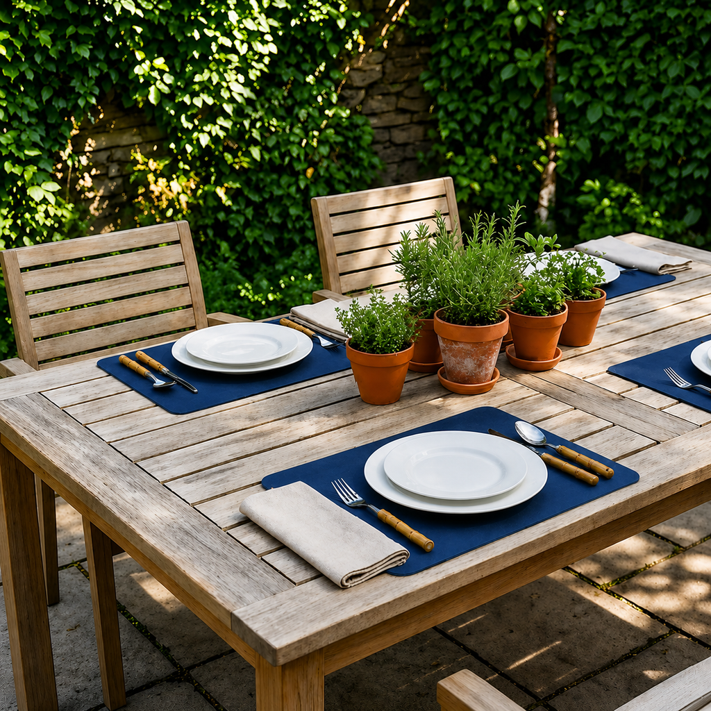 Yelona Premium Double-Sided PU Leather Placemat Set of 4 | Reversible Waterproof Heat Resistant Table Mats | Kitchen Dining Accessories | 45 x 30 cm (Navy Blue & Yellow)