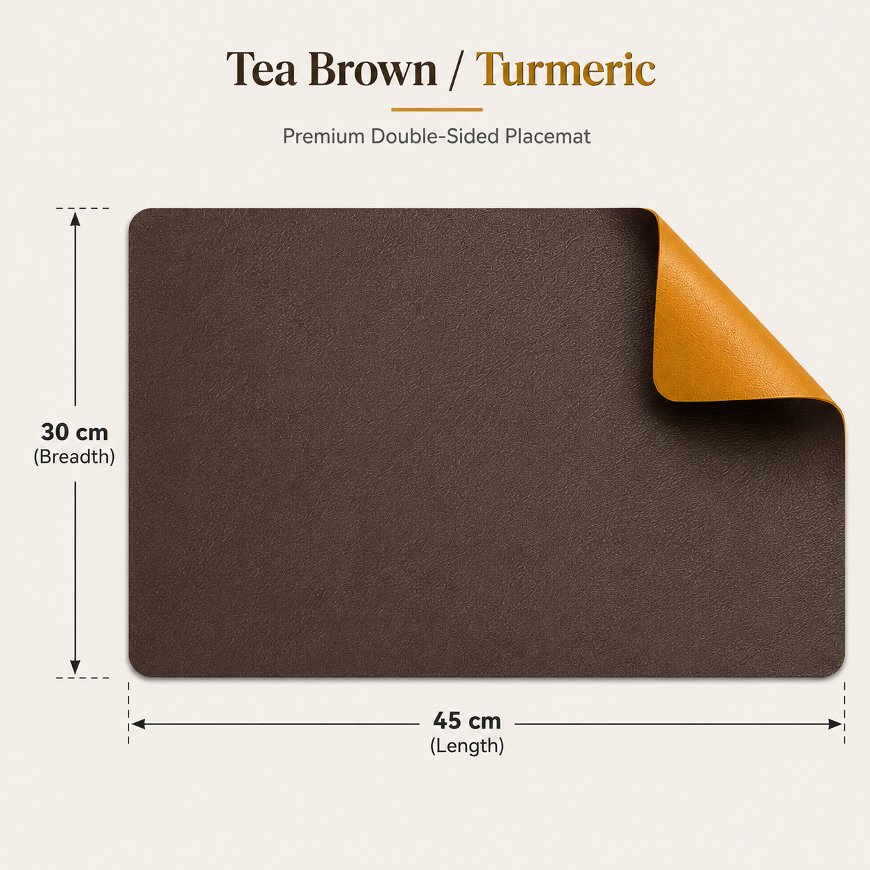Yelona Premium Double-Sided PU Leather Placemat Set of 4 | Reversible Waterproof Heat Resistant Table Mats | Kitchen Dining Accessories | 45 x 30 cm (Brown & Turmeric)