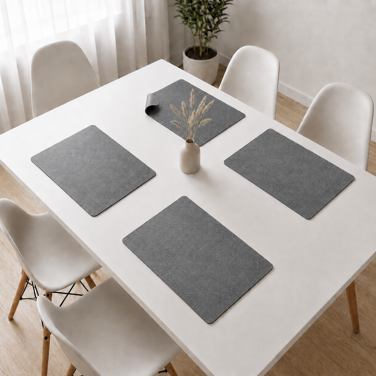 Yelona Premium Double-Sided PU Leather Placemat Set of 4 | Reversible Waterproof Heat Resistant Table Mats | Kitchen Dining Accessories | 45 x 30 cm (Space Grey)