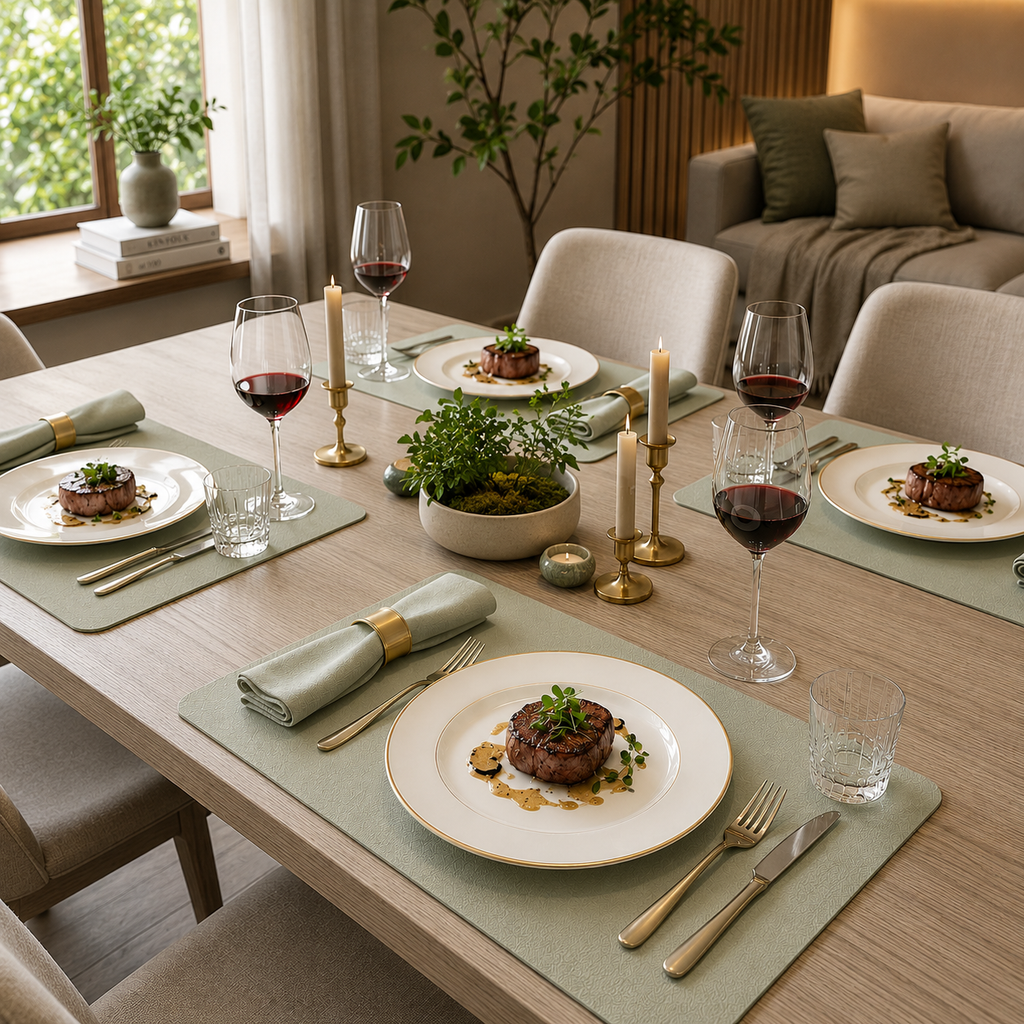 Yelona Premium Double-Sided PU Leather Placemat Set of 4 | Reversible Waterproof Heat Resistant Table Mats | Kitchen Dining Accessories | 45 x 30 cm (Mint Green & Ivory)