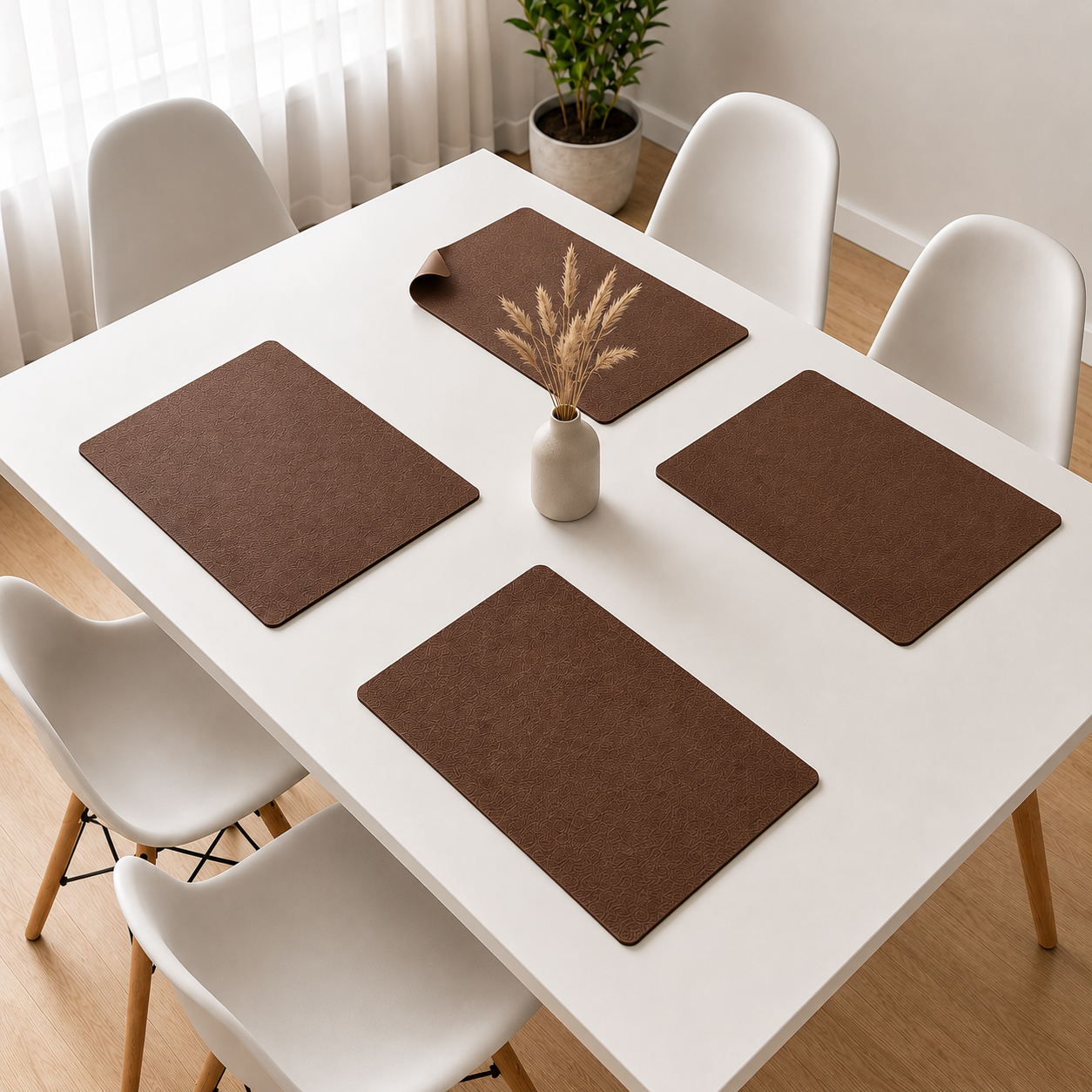 Yelona Premium Double-Sided PU Leather Placemat Set of 4 | Reversible Waterproof Heat Resistant Table Mats | Kitchen Dining Accessories | 45 x 30 cm (Dark Coffee)