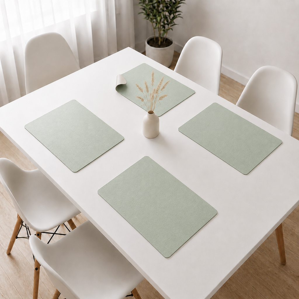 Yelona Premium Double-Sided PU Leather Placemat Set of 4 | Reversible Waterproof Heat Resistant Table Mats | Kitchen Dining Accessories | 45 x 30 cm (Mint Green & Ivory)
